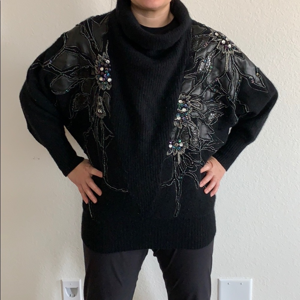 Vintage Black Cowl Neck Sweater with Embellishments - Picture 16 of 16